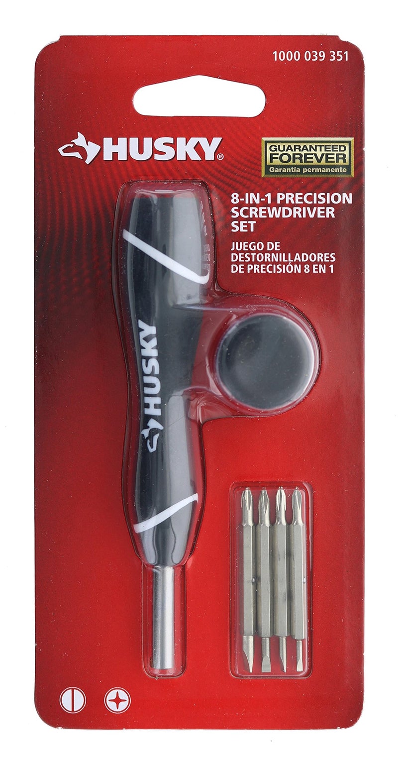 Husky 1000-039-351 Phillips and Slotted 8-in-1 Double Ended Precision Screwdriver Set with Onboard Storage - Image 1